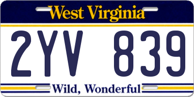 WV license plate 2YV839