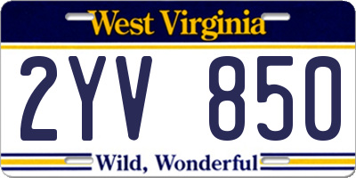 WV license plate 2YV850