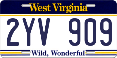 WV license plate 2YV909