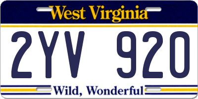 WV license plate 2YV920
