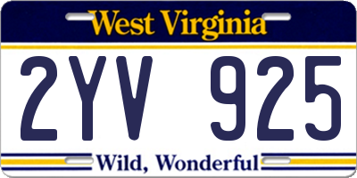 WV license plate 2YV925