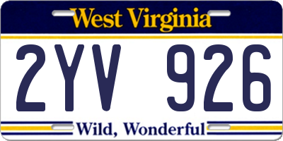 WV license plate 2YV926