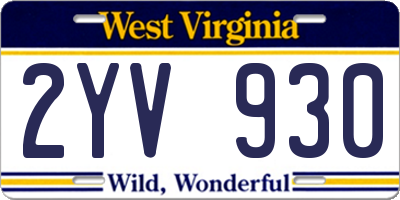 WV license plate 2YV930