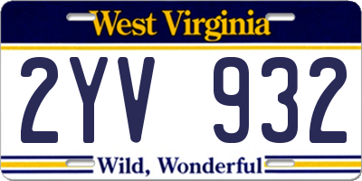 WV license plate 2YV932