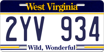 WV license plate 2YV934