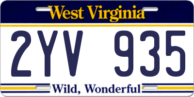 WV license plate 2YV935