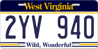 WV license plate 2YV940