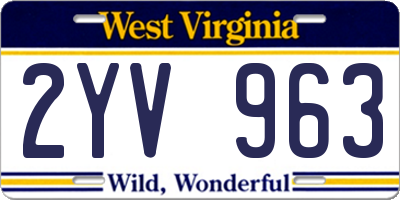 WV license plate 2YV963