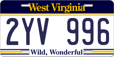 WV license plate 2YV996
