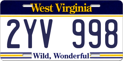 WV license plate 2YV998