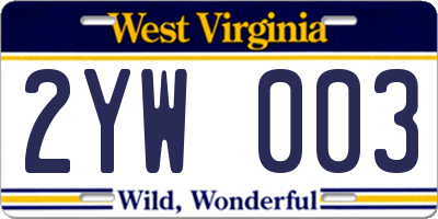 WV license plate 2YW003