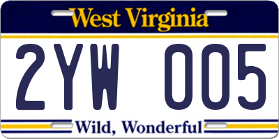 WV license plate 2YW005