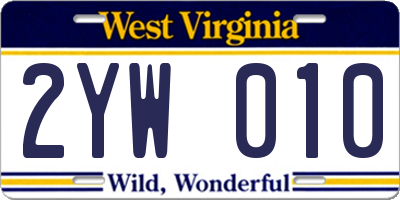 WV license plate 2YW010