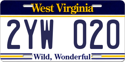 WV license plate 2YW020
