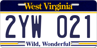 WV license plate 2YW021