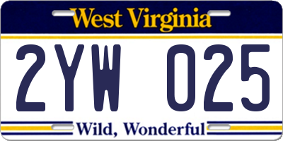 WV license plate 2YW025