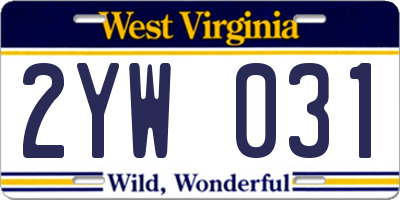 WV license plate 2YW031