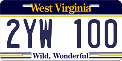 WV license plate 2YW100