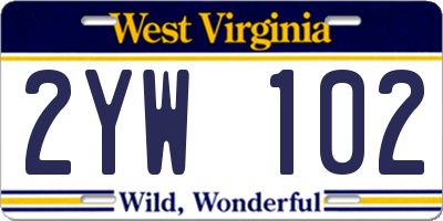 WV license plate 2YW102