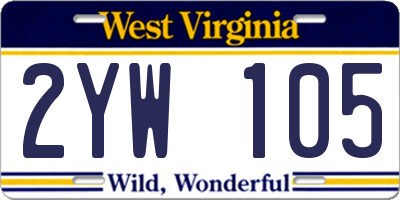 WV license plate 2YW105