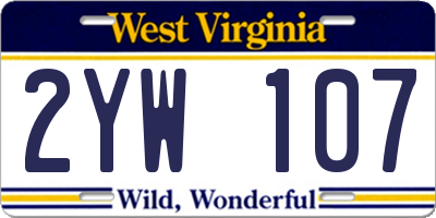 WV license plate 2YW107
