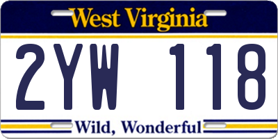 WV license plate 2YW118