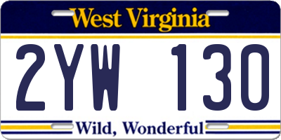 WV license plate 2YW130