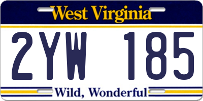 WV license plate 2YW185