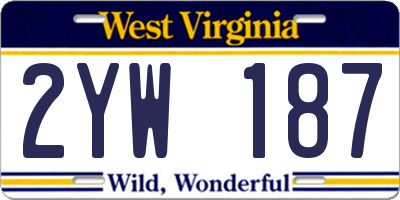 WV license plate 2YW187