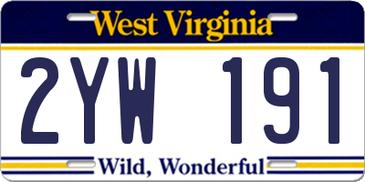 WV license plate 2YW191