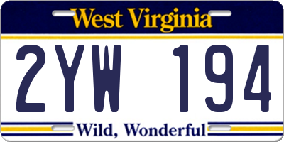 WV license plate 2YW194