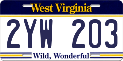 WV license plate 2YW203