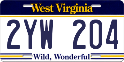 WV license plate 2YW204