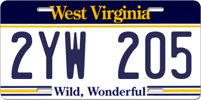 WV license plate 2YW205