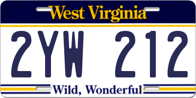 WV license plate 2YW212