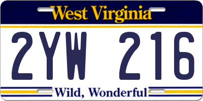 WV license plate 2YW216