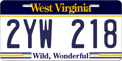 WV license plate 2YW218