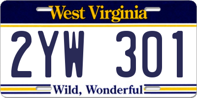 WV license plate 2YW301