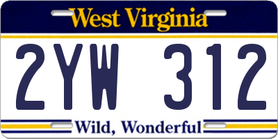 WV license plate 2YW312