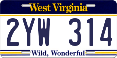 WV license plate 2YW314