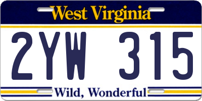 WV license plate 2YW315
