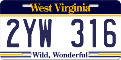 WV license plate 2YW316