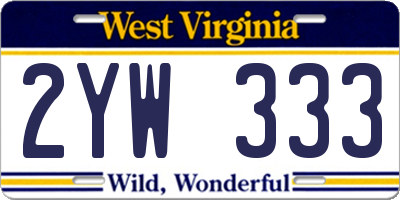 WV license plate 2YW333