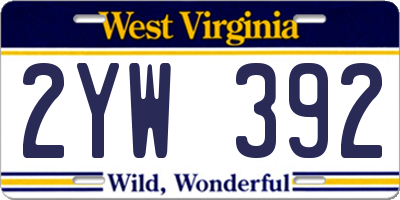 WV license plate 2YW392