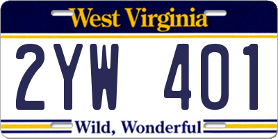WV license plate 2YW401