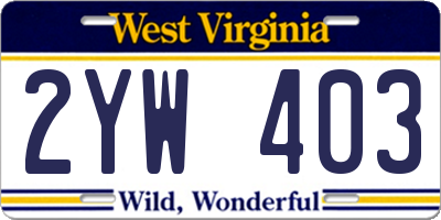 WV license plate 2YW403