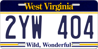WV license plate 2YW404
