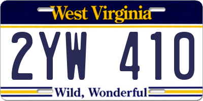 WV license plate 2YW410