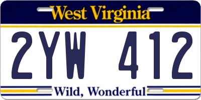WV license plate 2YW412