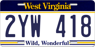 WV license plate 2YW418